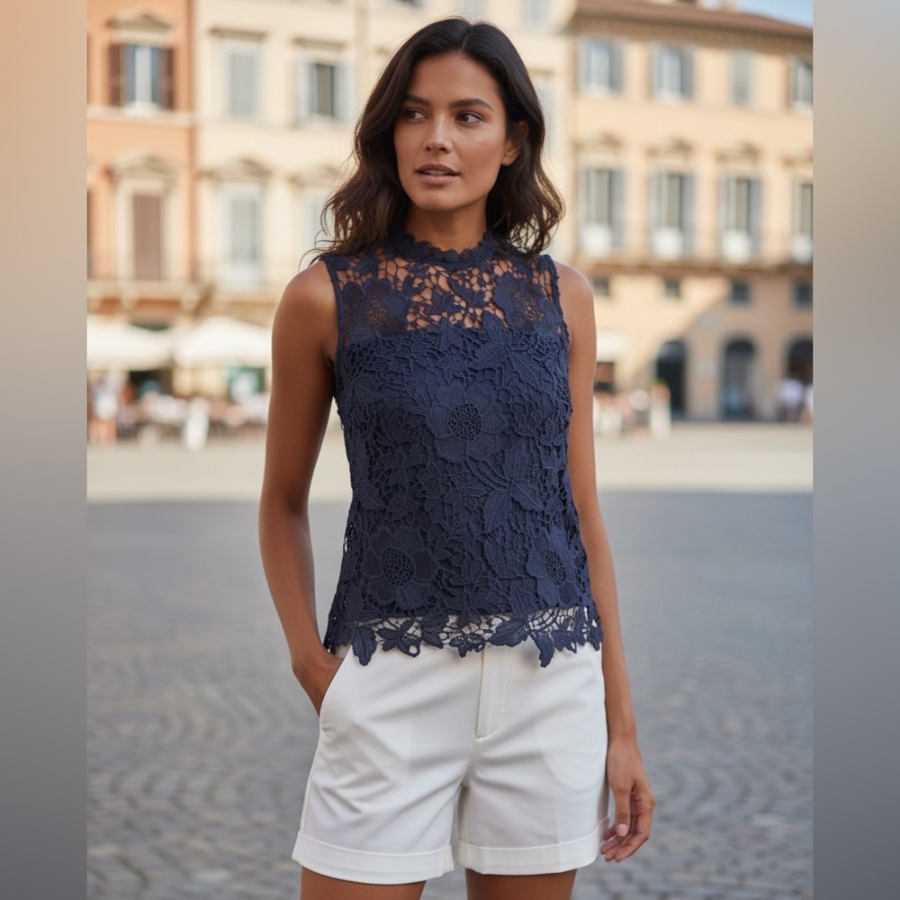 Nanette Lepore NWT Navy Lace Sleeveless Blouse